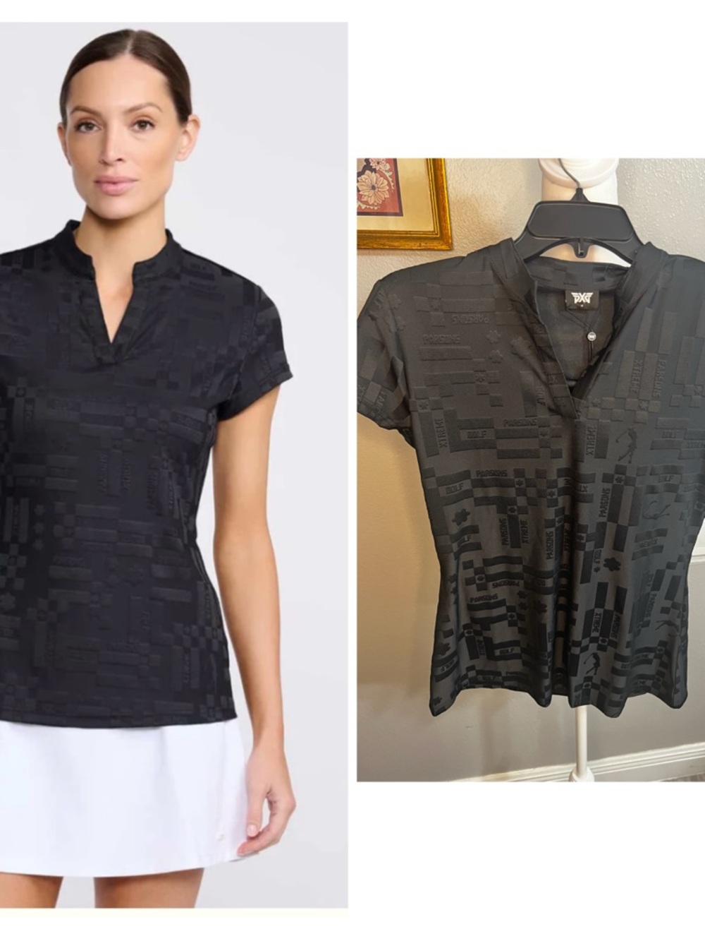 PXG Women's Black Short-Sleeve Patterned Polo Top nwt medium